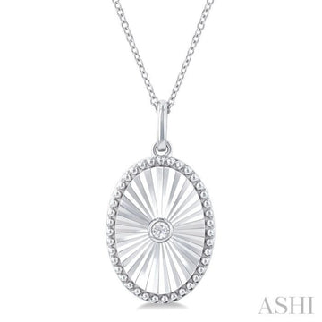 1/20 Ctw Oval fluted medallion Round Cut Diamond Pendant With Chain in Sterling Silver